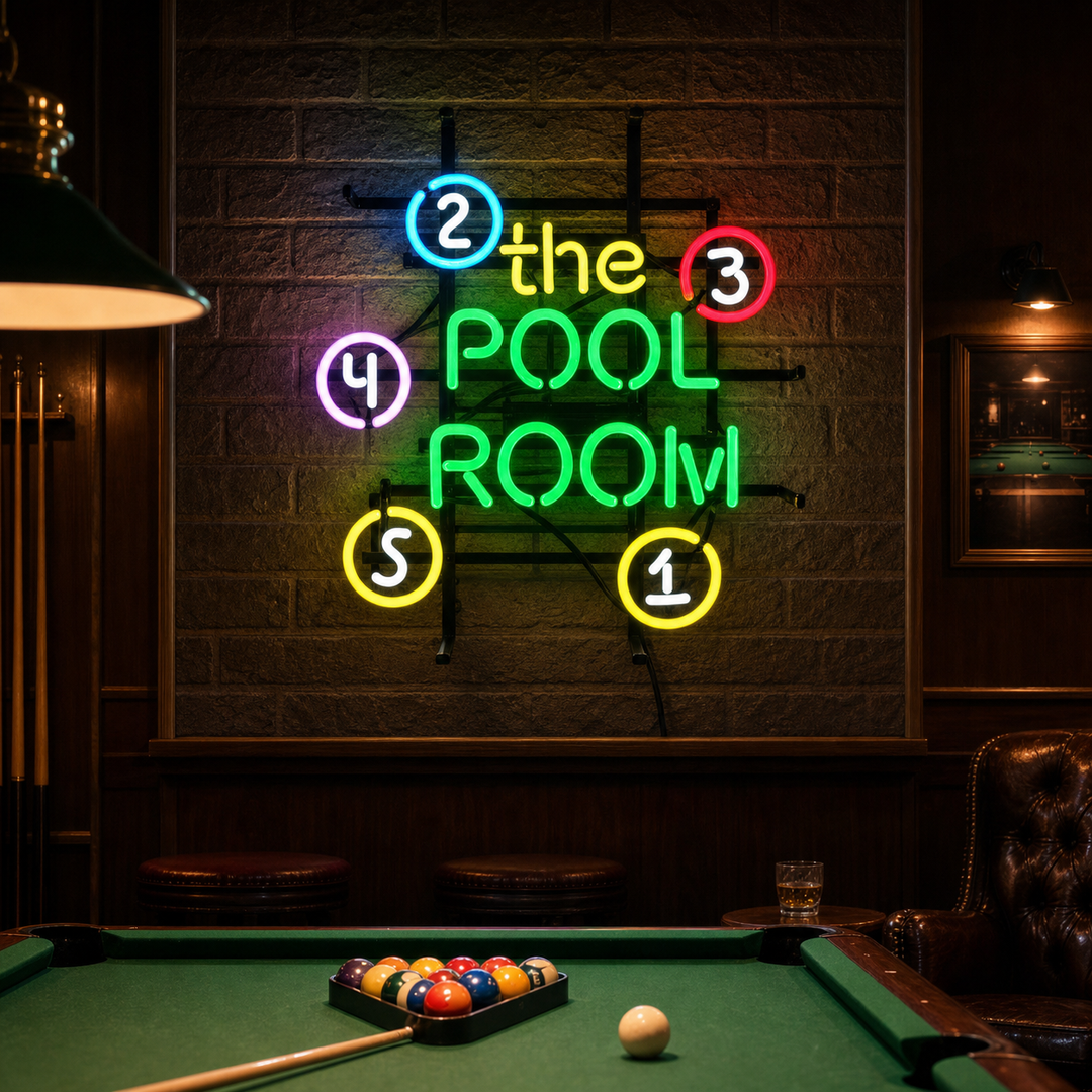"The Pool Room" Neonschrift, Billard Leuchtreklame, Pool Leuchtschild