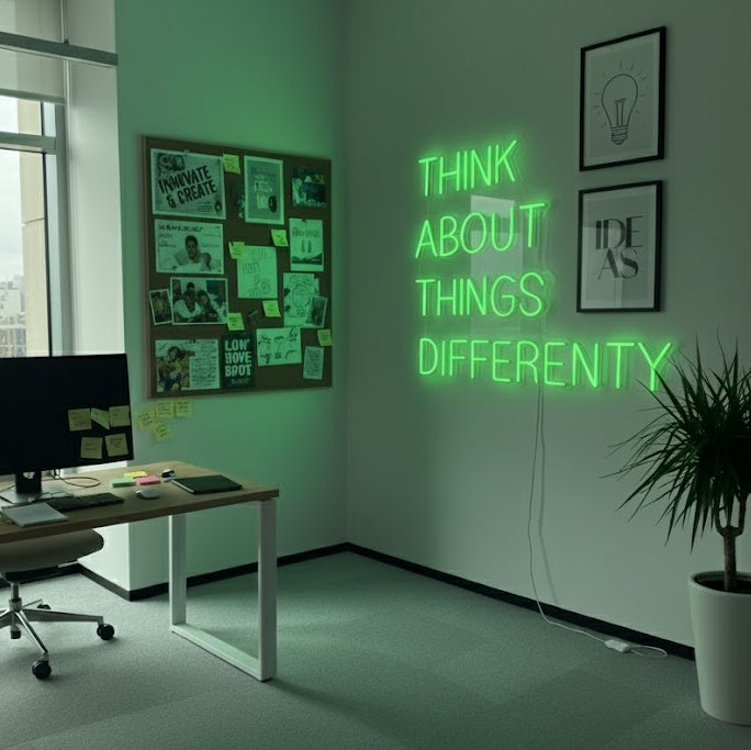 "Think About Things Differently" Neonschrift