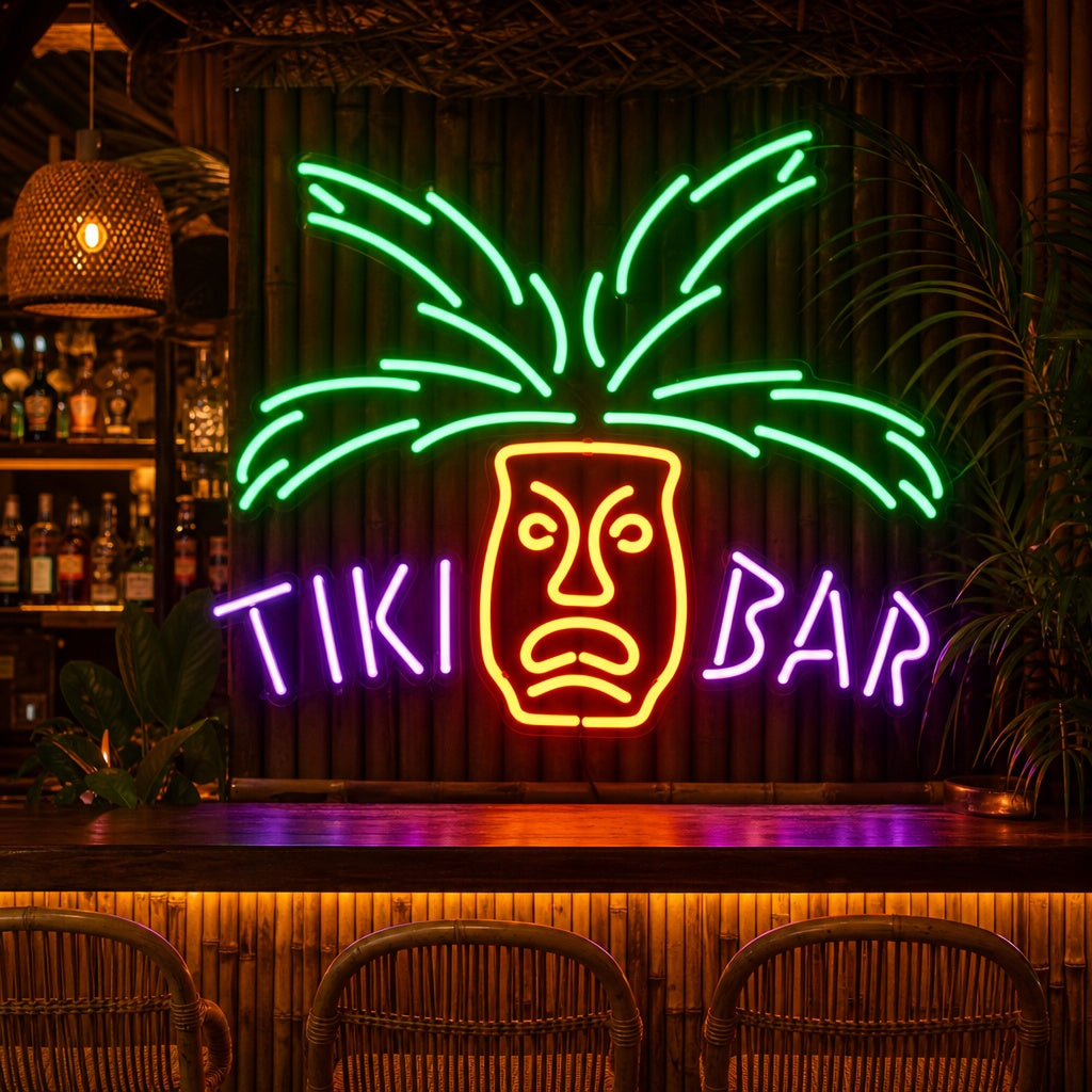 "TIKI Bar Paradies Palme Bier" Neonschrift