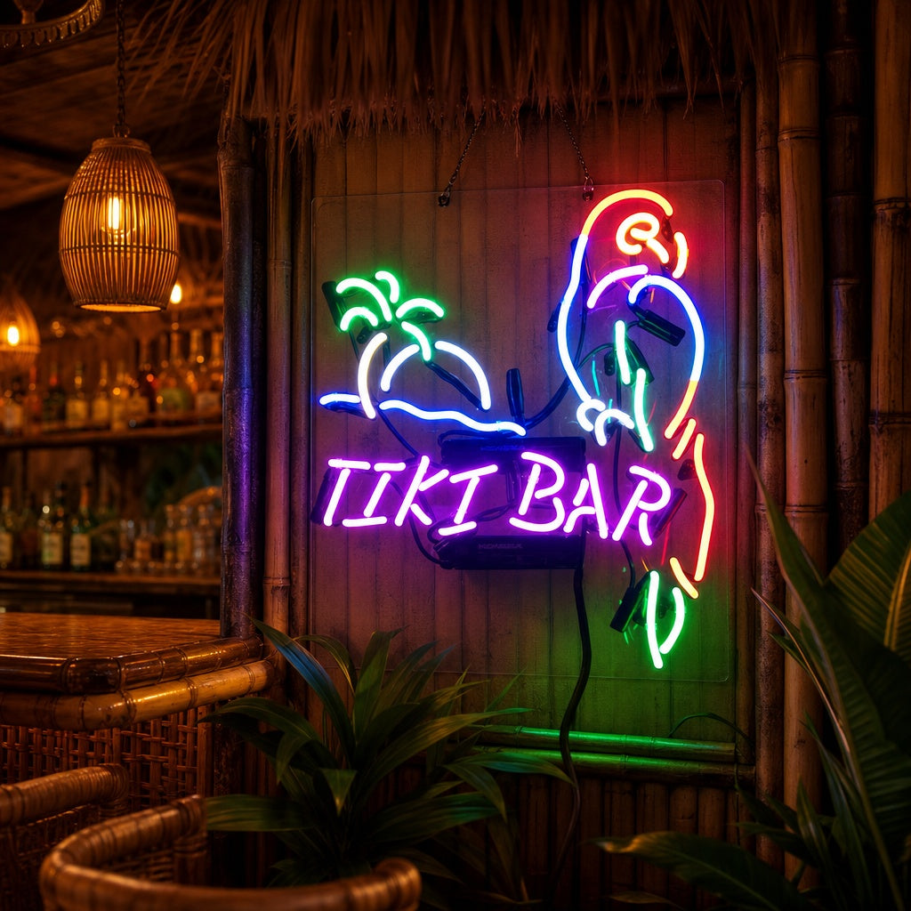 "TIKI Bar, Papagei" Neonschrift