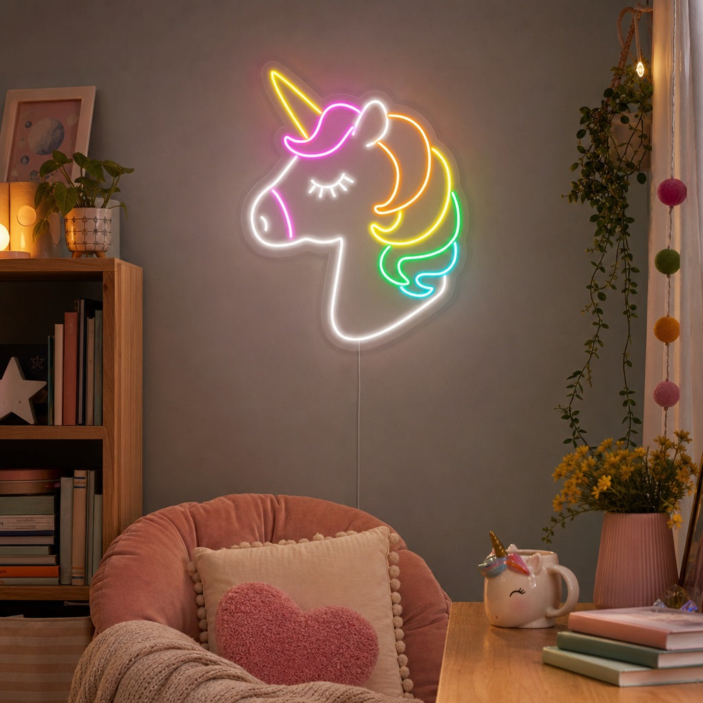 Einhorn Neonschrift, Einhorn Leuchtschild, Einhorn Leuchtreklame