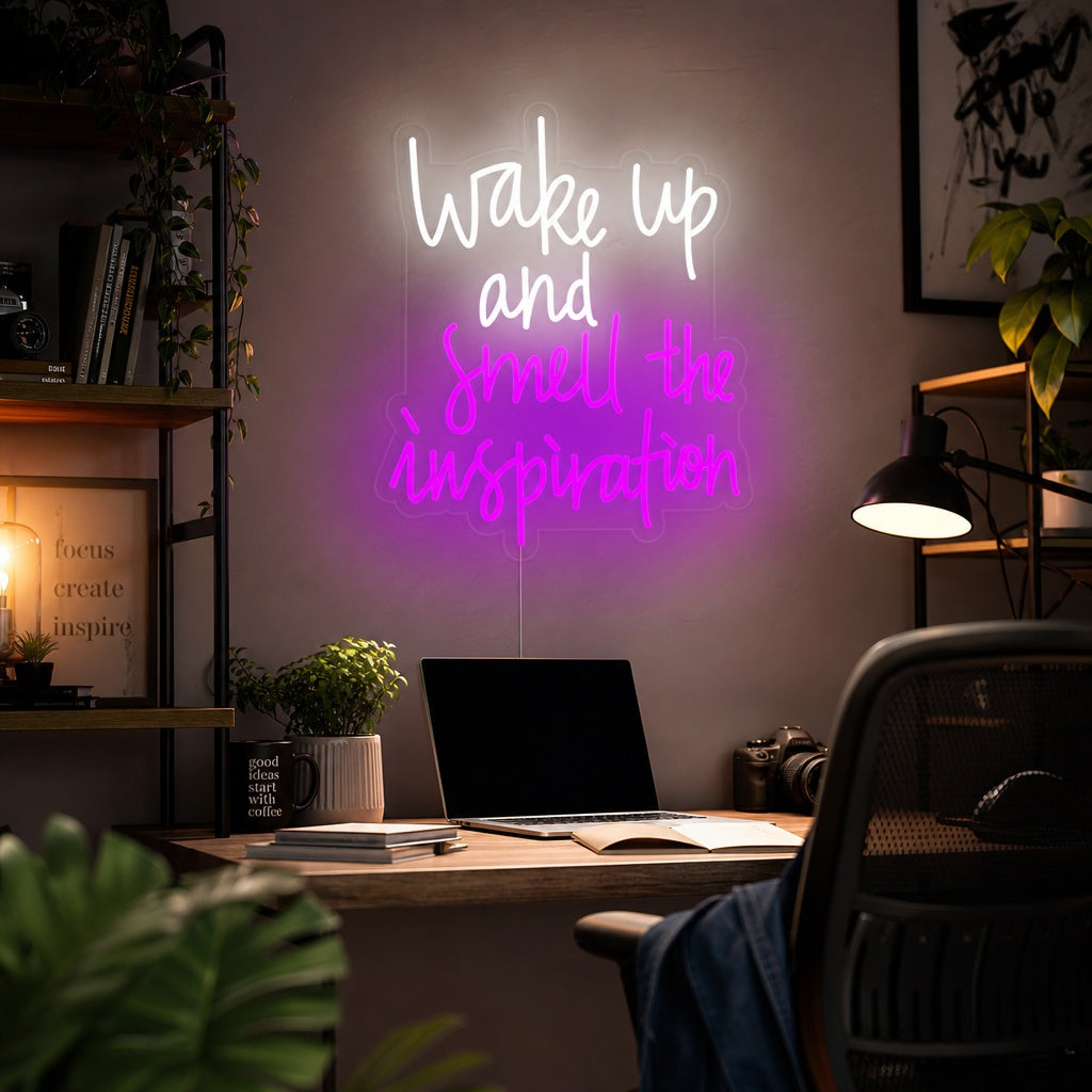"Wake Up and Smell the Inspiration" Neonschrift