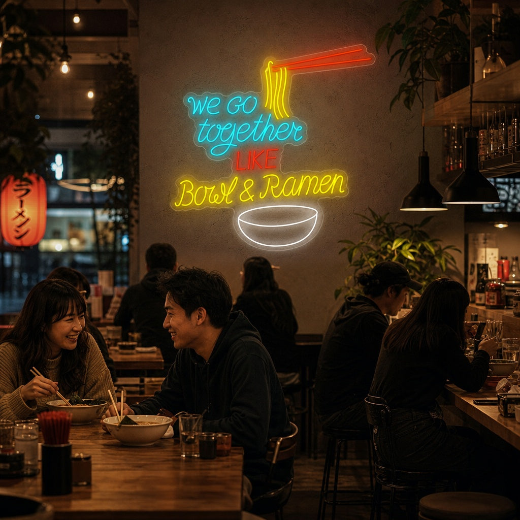 We Go Together Like Bowl And Ramen Neonschild, Japanische Restaurantdekoration