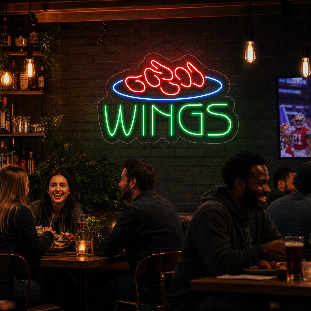 "Wings, Essen" Neonschrift