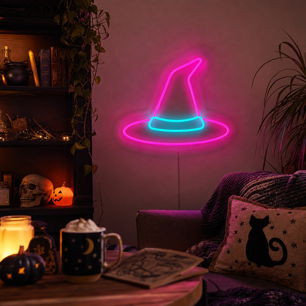 "Hexe Zauberer Hut Halloween Dekor" Neonschrift