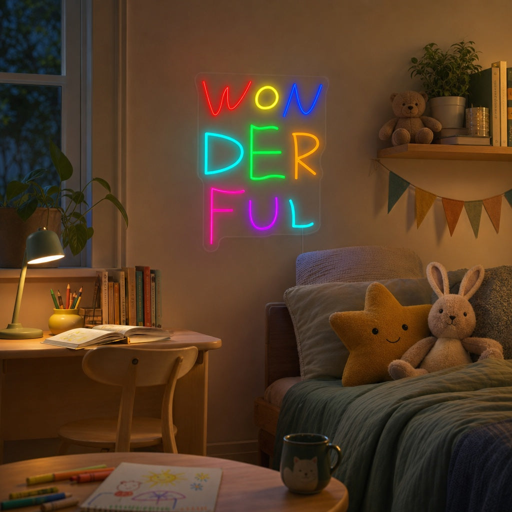 "Wonderful, Kinderzimmerdekoration" Neonschrift