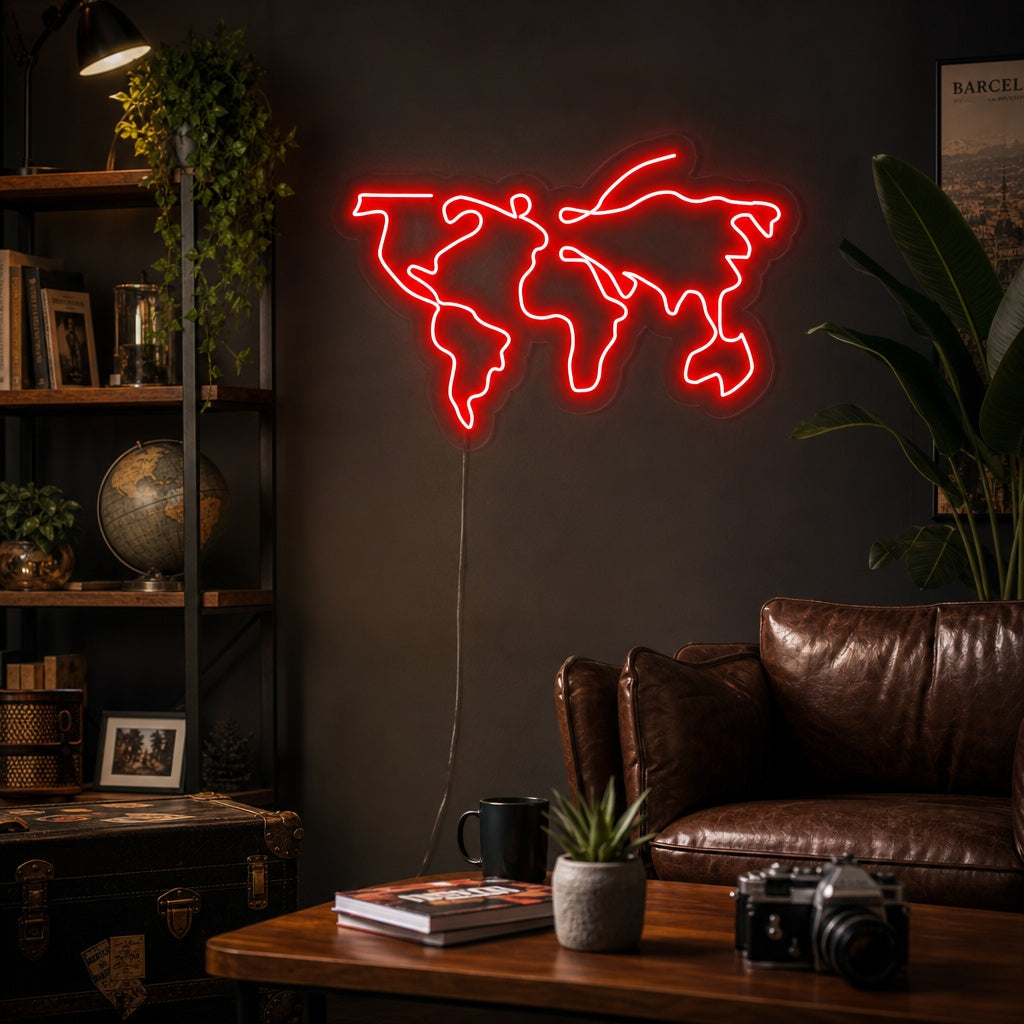 "Weltkarte" Neonschrift