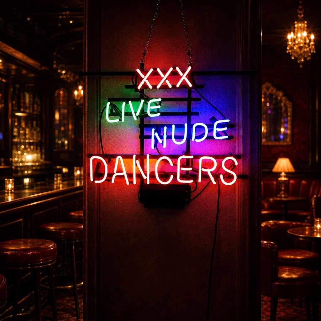 "XXX Live Nudes Dancers" Neonschrift