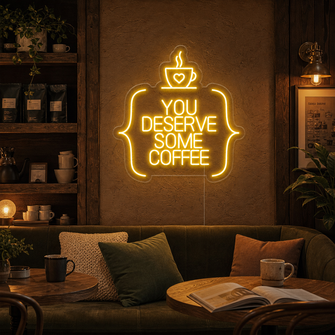 "You Deserve Some Coffee" Neonschrift