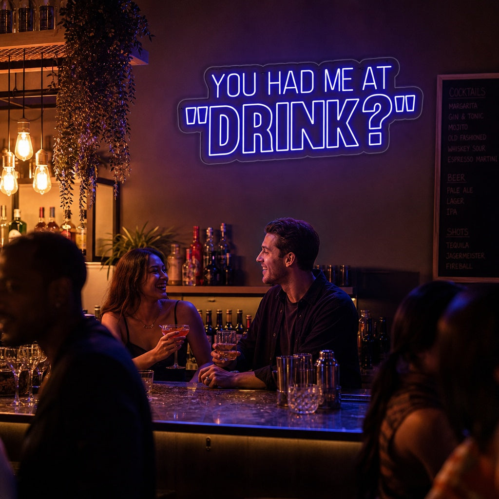 "You Had Me At Drink? Bierbar" Neonschrift