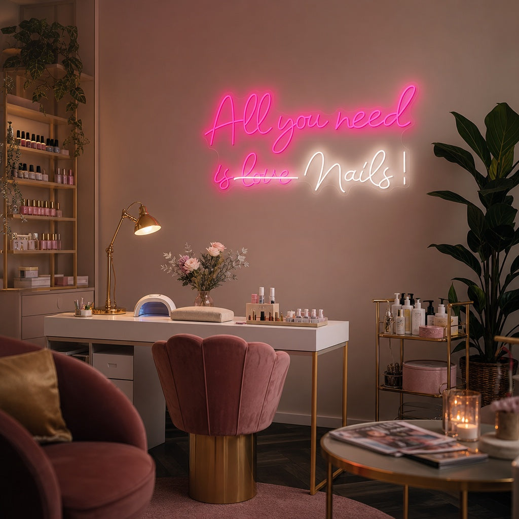 "All You Need Is Nails" Neonschild