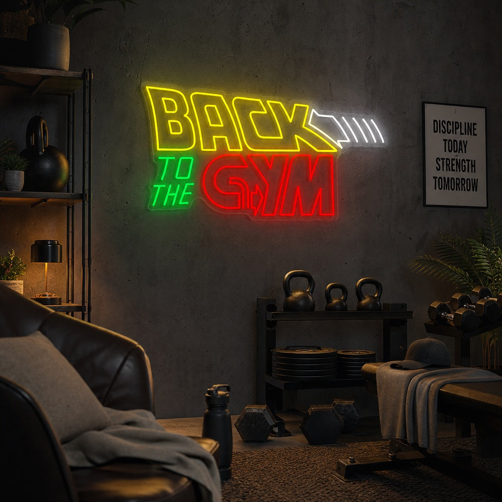 "Back To The Gym" Neonschild, Gym Leuchtreklame, Homegym Deko