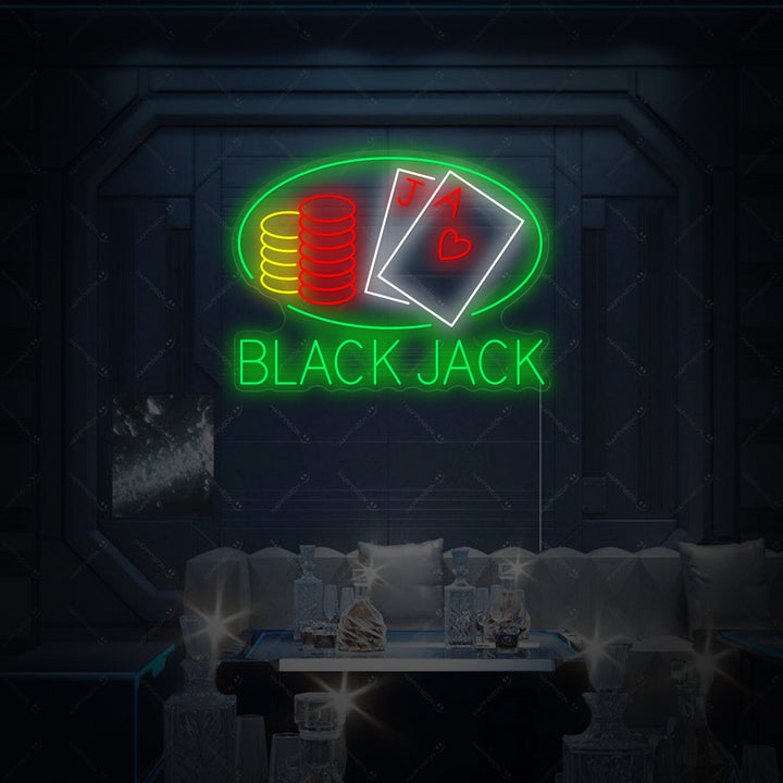 "Black Jack" Neonschild, Kasino Leuchtreklame, Kasino Leuchtschild