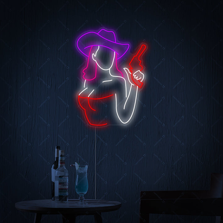 "Cowgirl-Pistole" Neonschild