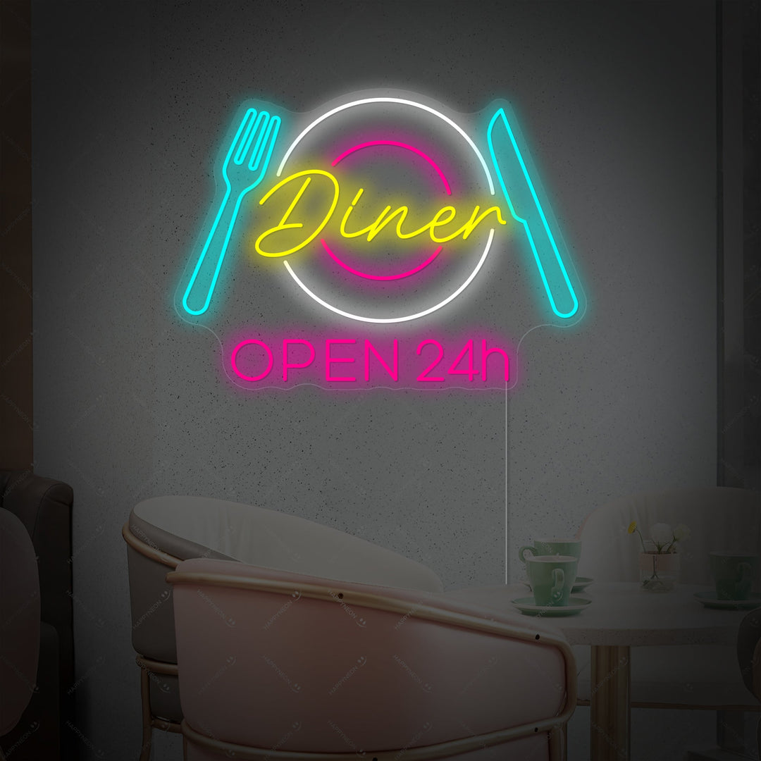 "Diner Open 24h" Neonschild, Diner Leuchtreklame