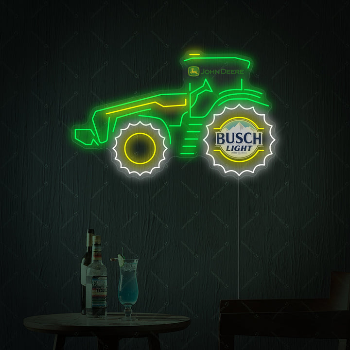 Landwirt Traktor und Bier Motiv Neonschild