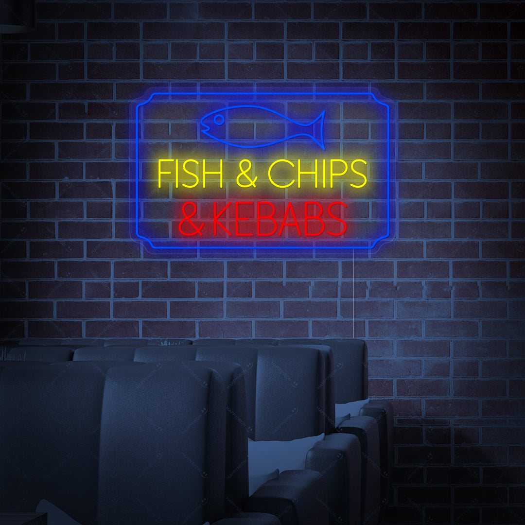 "Fish Chips Kebabs" Neonschild