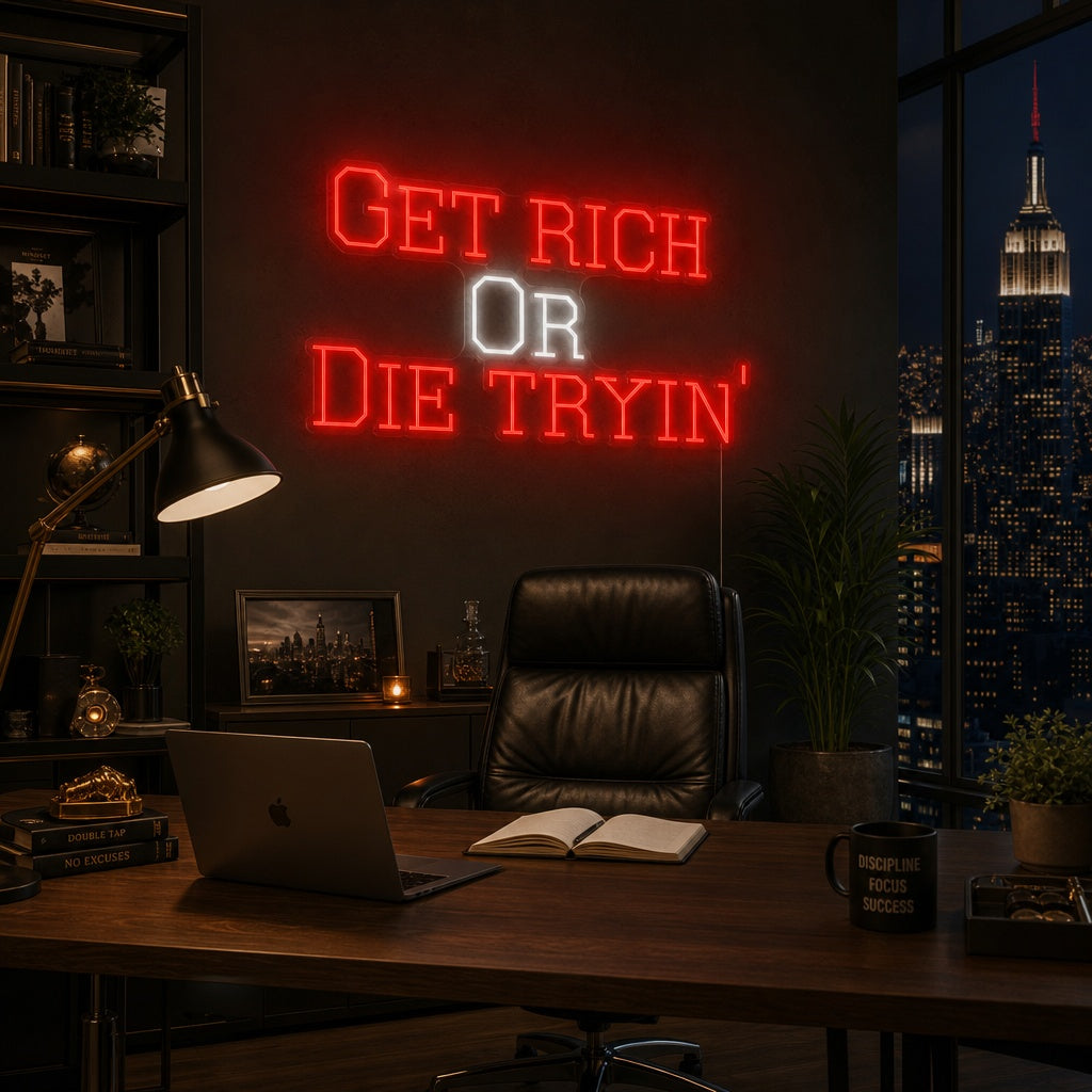 "Get Rich Or Die Tryin" Neonschild, Kasino Leuchtreklame, Kasino Leuchtschild