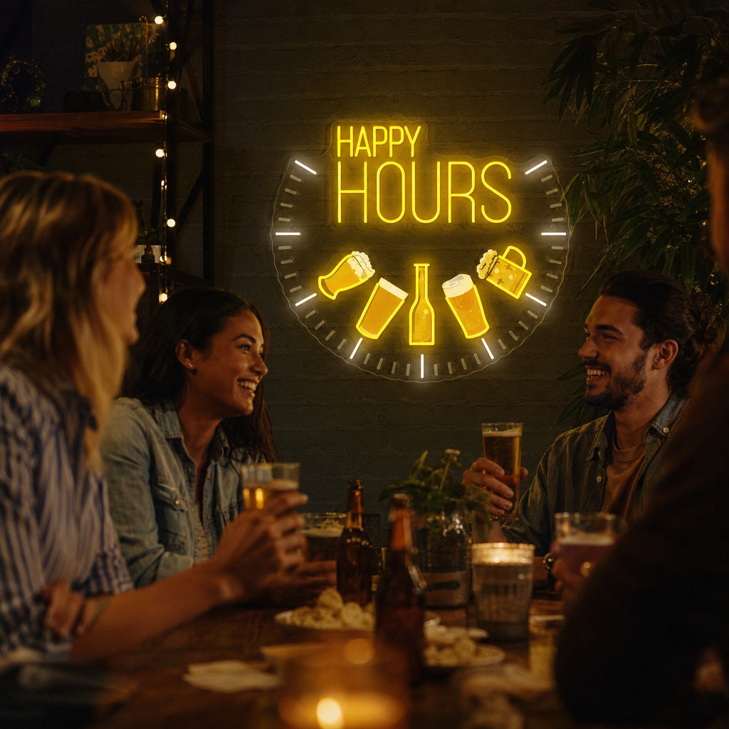 "Happy Hours" Neonschild, Happy Hours Leuchtreklame, Happy Hours Leuchtschild