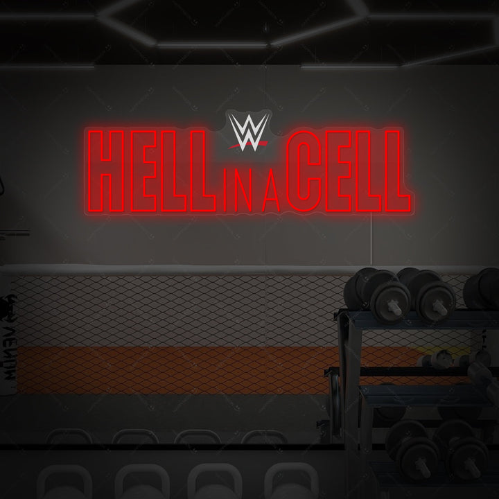 "Hell In A Cell" Neonschild, Gym Leuchtreklame, Homegym Deko