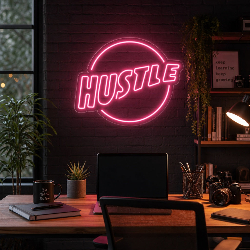 "Hustle" Neonschrift