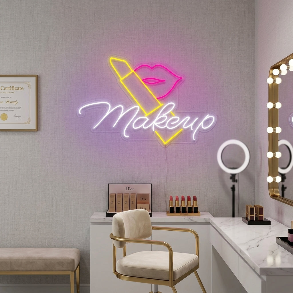 "Make up, Lippenstift" Neonschrift