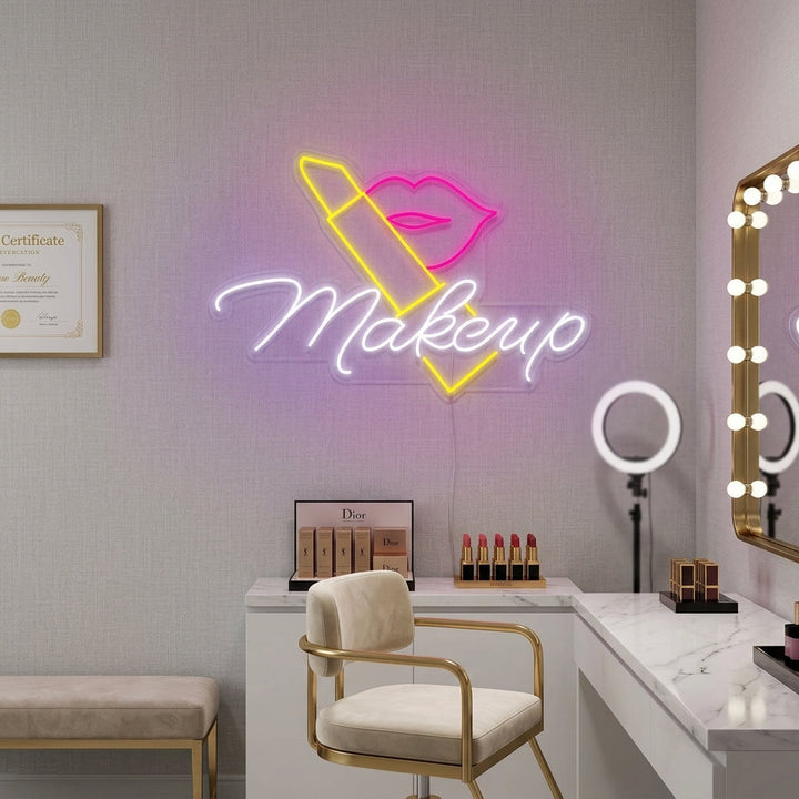 "Make up, Lippenstift" Neonschrift