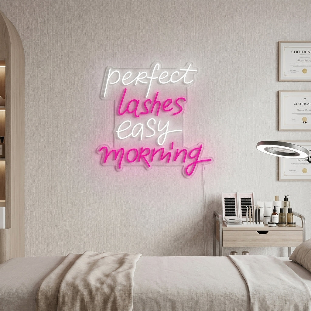 "Perfect Lashes Easy Morning" Neonschrift