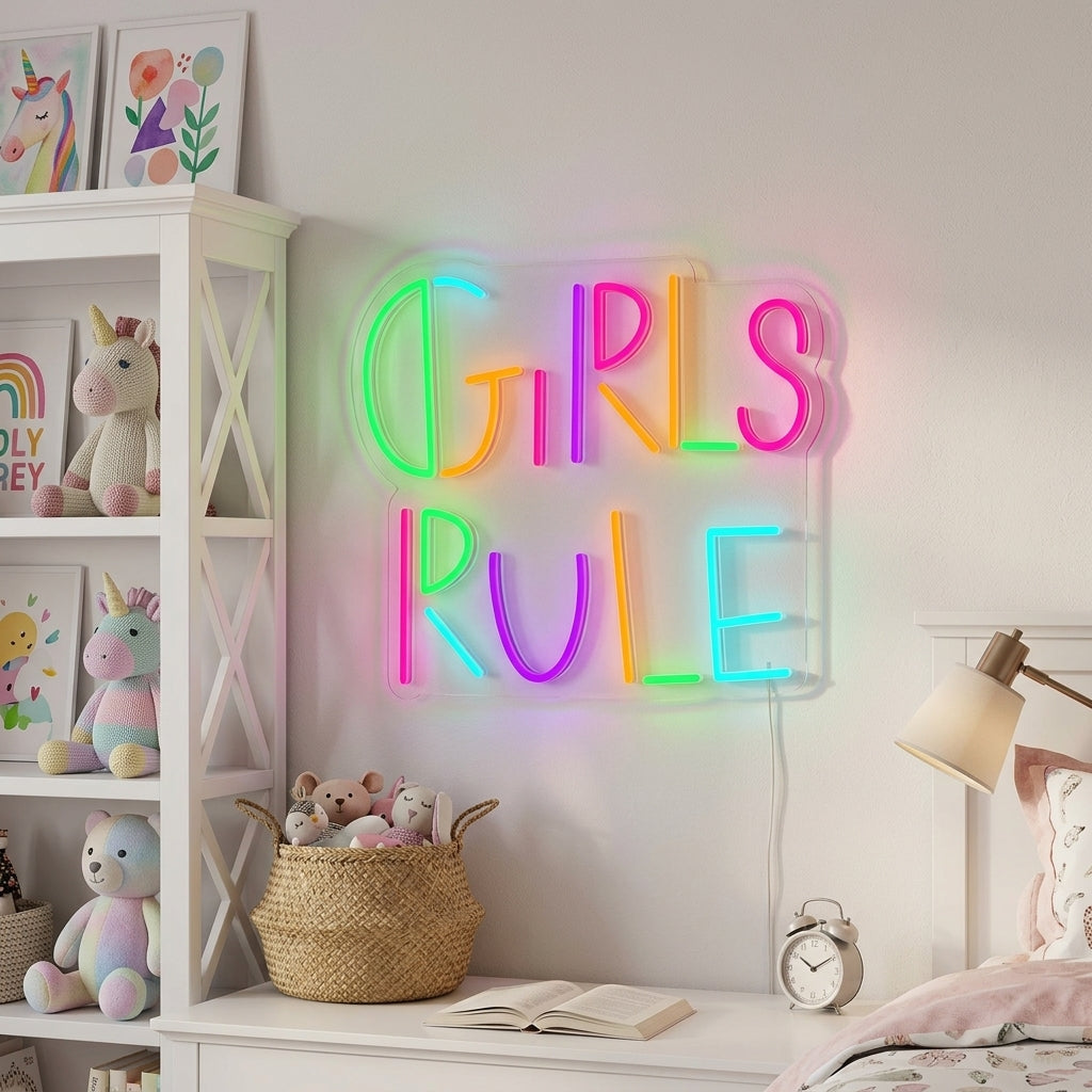 "Girls Rule, Kinderzimmerdekoration" Neonschrift