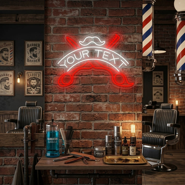 "Barbershop nach Maß" Neonschild, Barbershop Leuchtreklame, Barbershop Leuchtschild