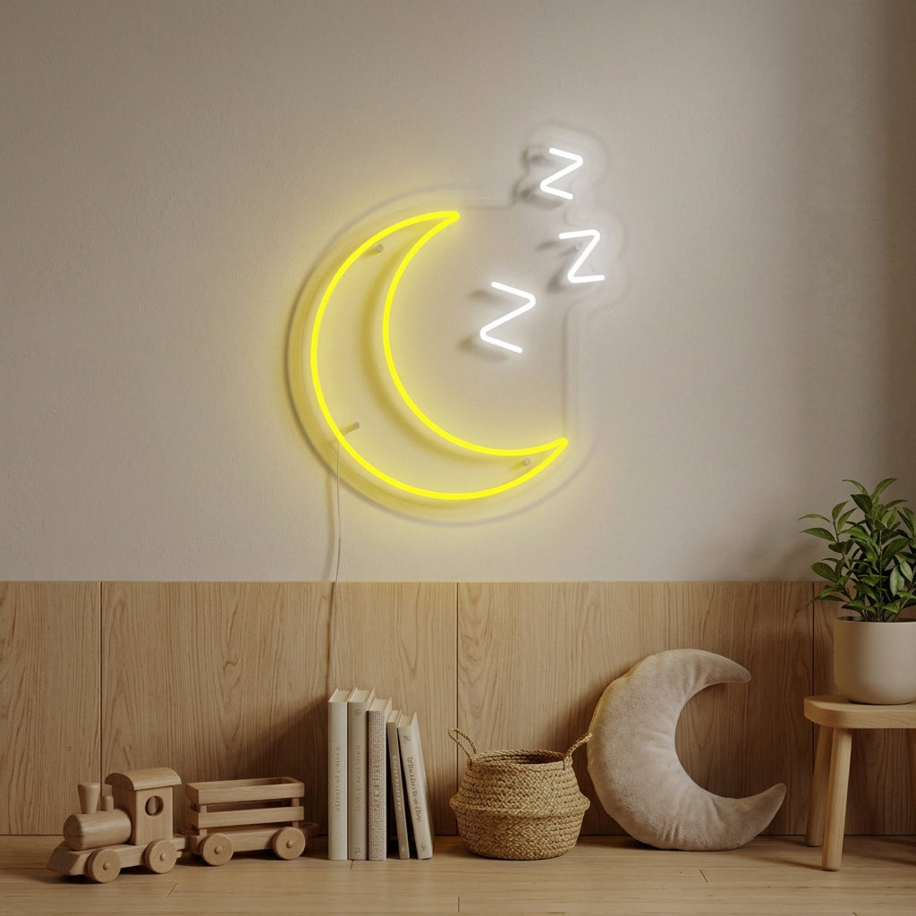 "Schlafender Mond Mit Zzz, Kinderzimmerdekor" Neonschrift