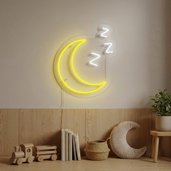 "Schlafender Mond Mit Zzz, Kinderzimmerdekor" Neonschrift