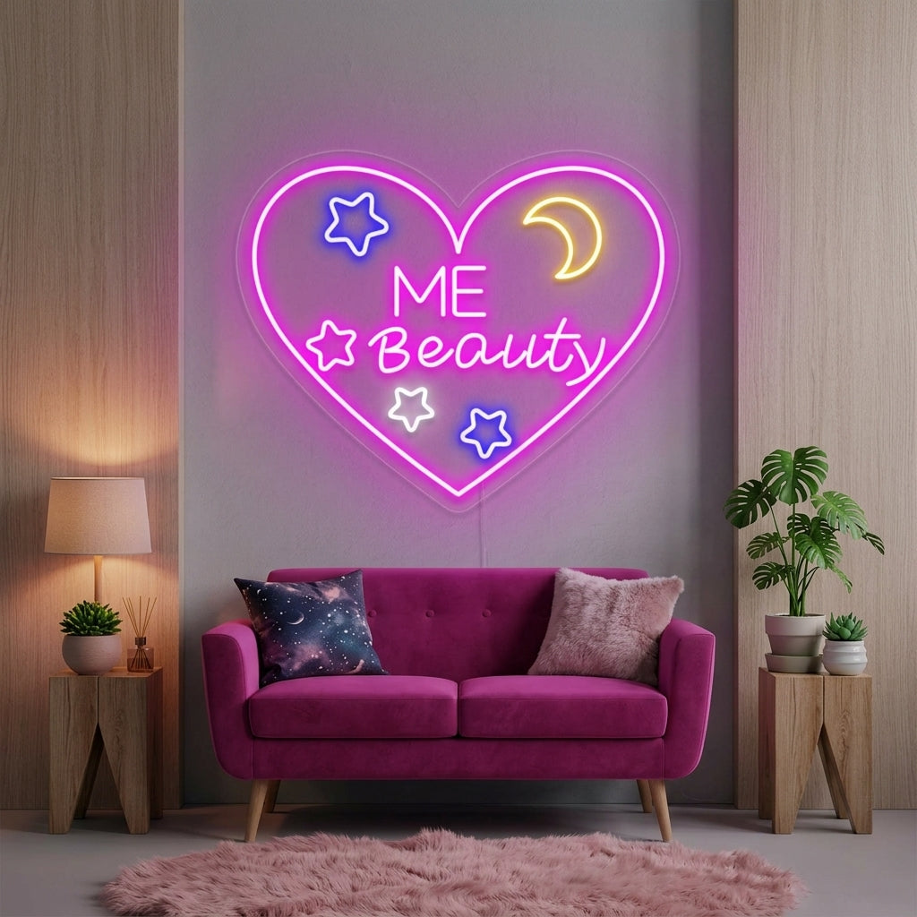 "Herz, Liebe, Me Beauty" Neonschrift