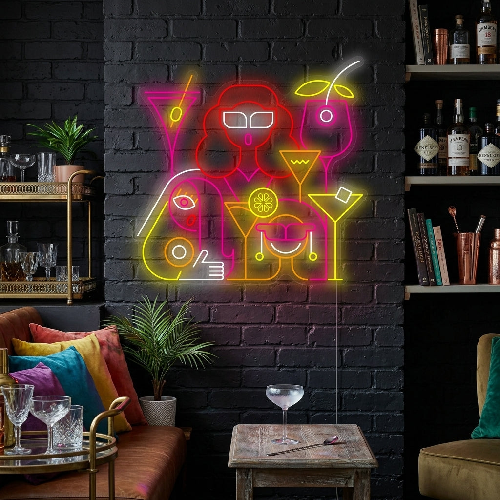 "Frauen bei einem Drink in einer Cocktailbar" Neonschild
