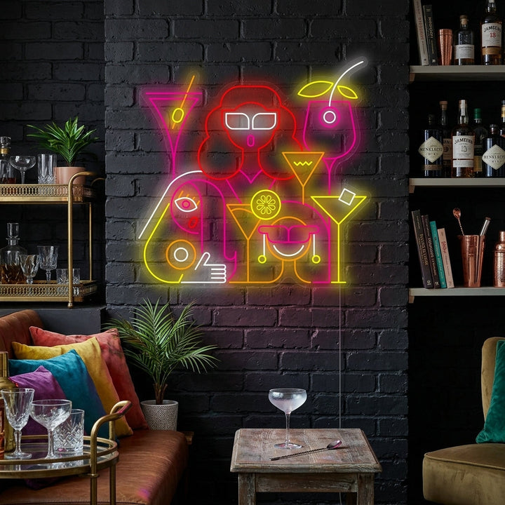"Frauen bei einem Drink in einer Cocktailbar" Neonschild