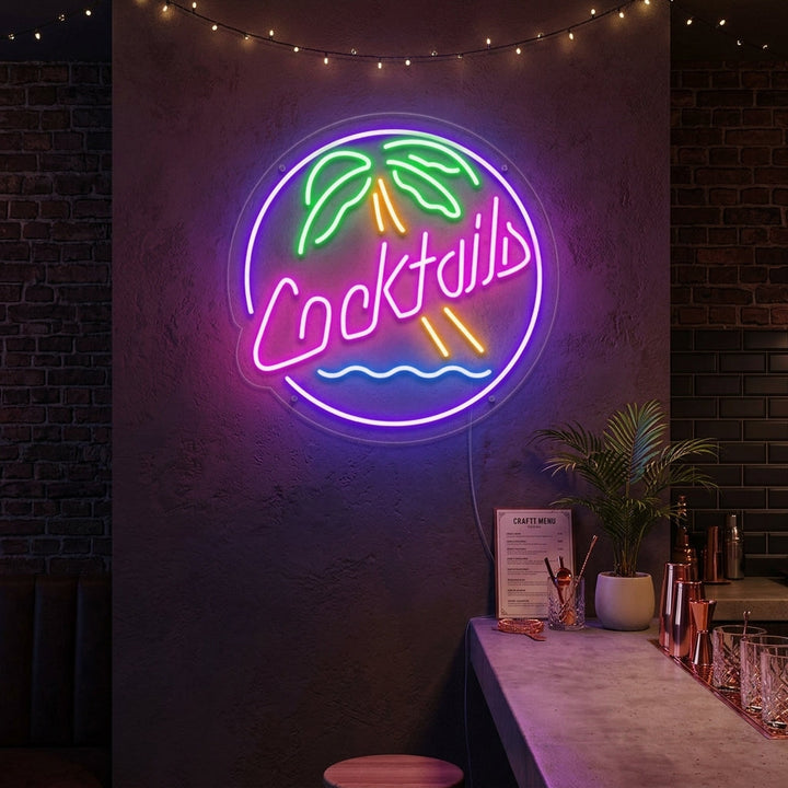 "Cocktails, Bier" Neonschrift, Cocktailschild, Cocktail Leuchtreklame