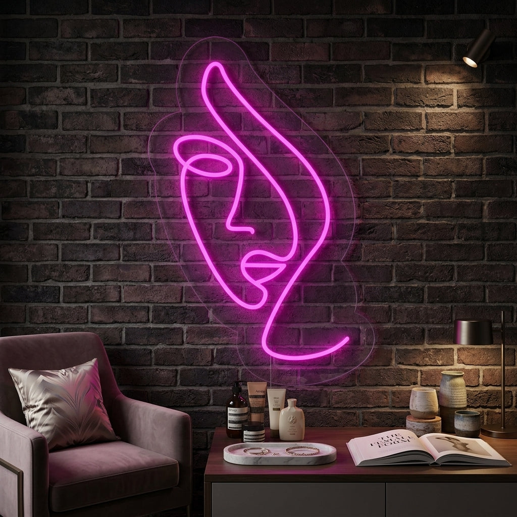 "Abstraktes Frauengesicht" Neonschrift