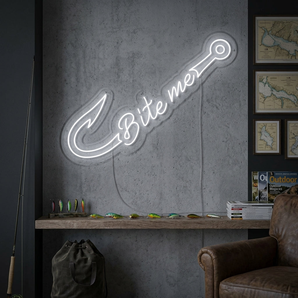 "Angelhaken, Bite Me" Neonschrift