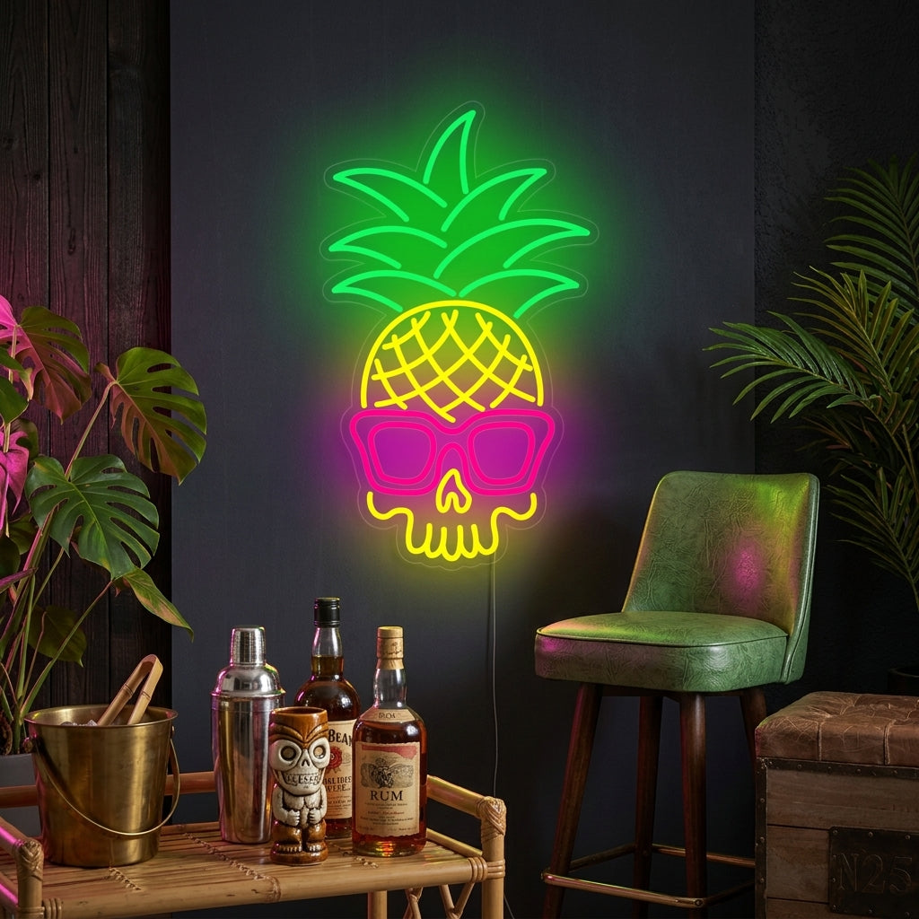 "Ananas-Schädel" Neonschrift