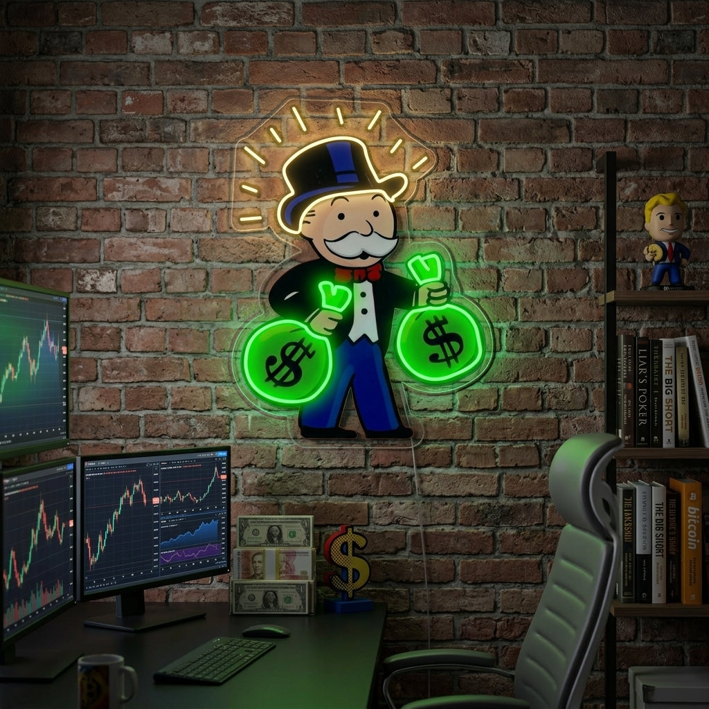 "Monopoly-Mann Mit Geldbeutel" Neonschrift