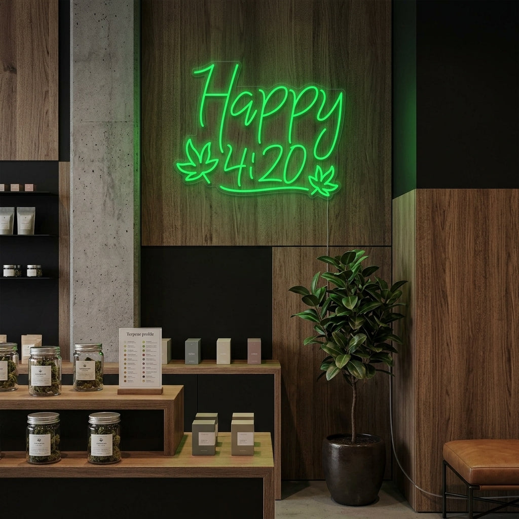 "Happy 420 Marijuana" Neonschrift, Marijuana Leuchtreklame, Marijuana Leuchtschild