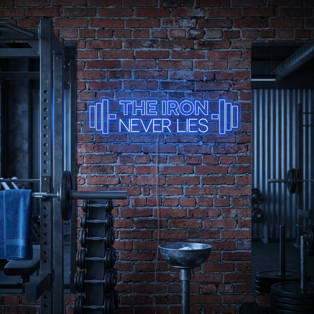 "The Iron Never Lies, Fitnessstudio Dekoration, Fitnessstudio Zitate, Fitness Zitate, Workout Zitate" Neonschrift