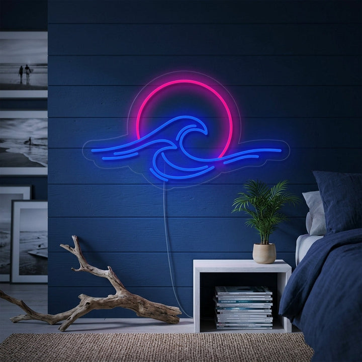 "Meer Sonnenuntergang Sonnenaufgang Welle" Neonschrift