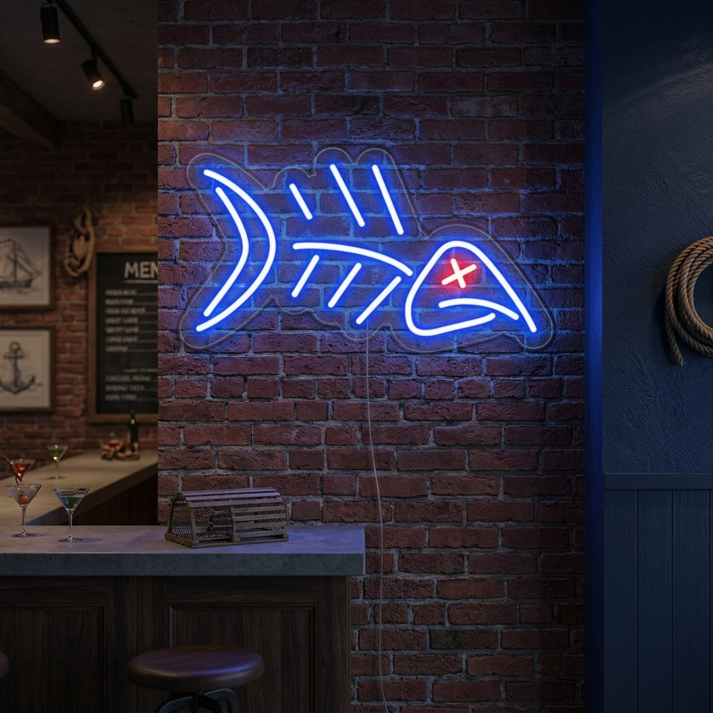 "Fisch, Fischgräte" Neonschrift