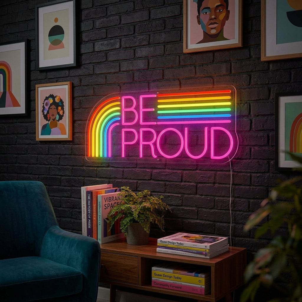 "LGBT Be Proud, Regenbogen" Neonschrift
