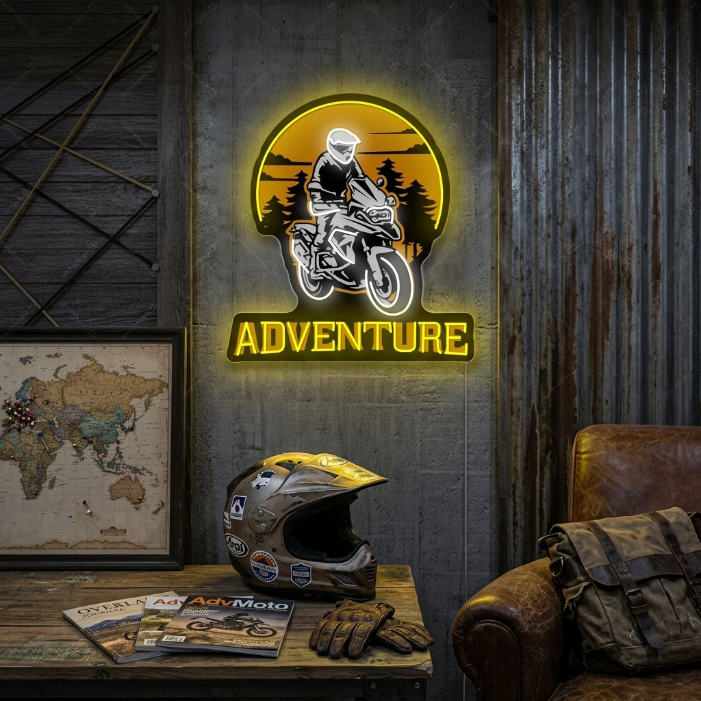 "Biker auf Abenteuermotorrad" Neonschild