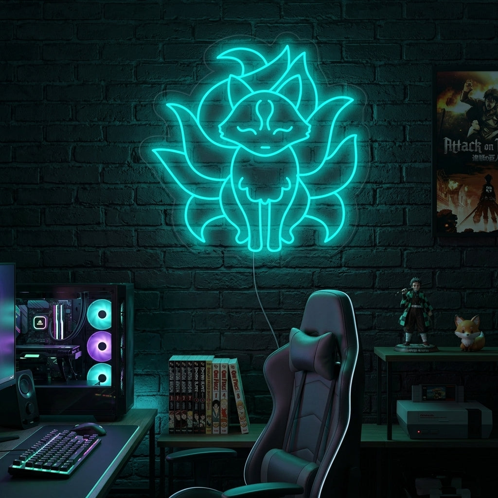 "Neun Schwänze Fuchs Anime" Neonschrift