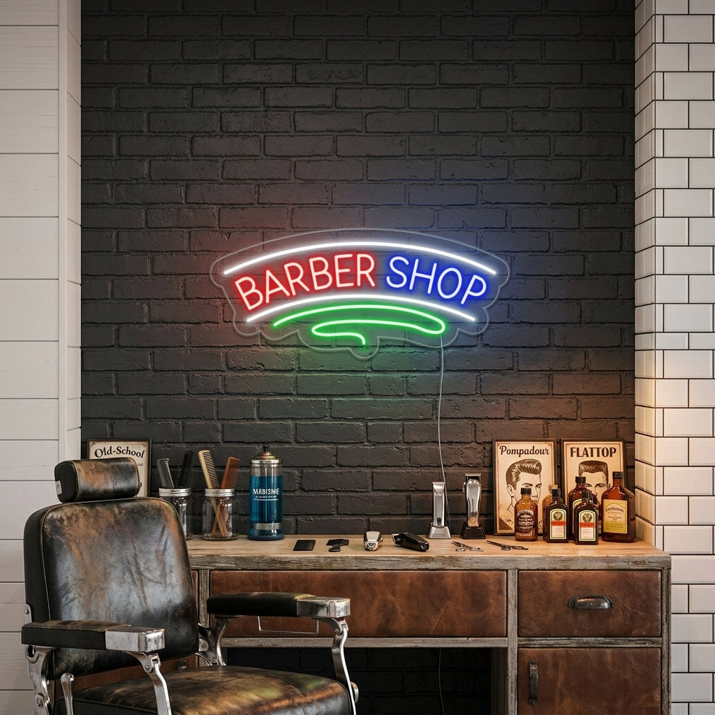 "Haarschnitt, Barber Shop" Neonschrift, Barbershop Leuchtreklame, Barbershop Leuchtschild