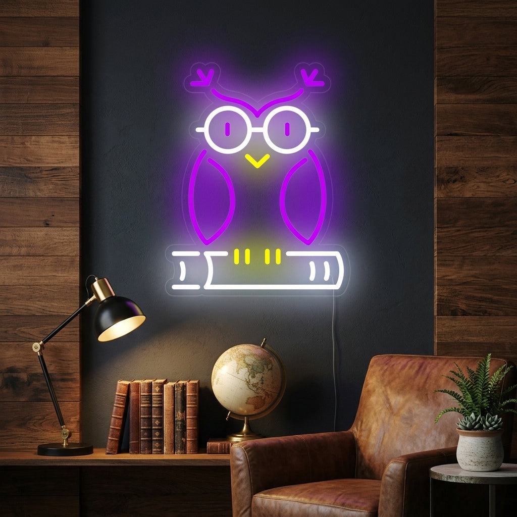 "Eule Auf Buch" Neonschrift
