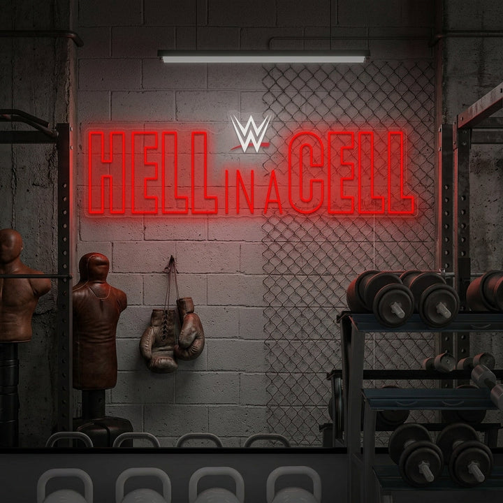 "Hell In A Cell" Neonschild, Gym Leuchtreklame, Homegym Deko
